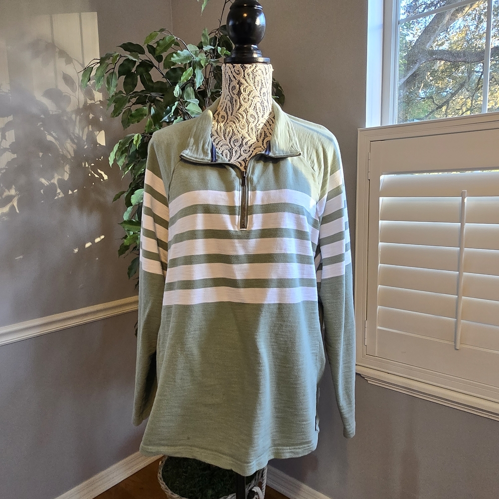 L.L. Bean Women's Fitted 3X Peaks Island Quarter-Zip Pullover, Stripe